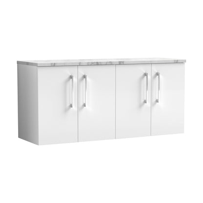 [BFLE123LCM2] Balterley Level 1200mm Wall Hung 4 Door Vanity Unit with Laminate Worktop for Spacious Contemporary Bathroom Storage Gloss White - Cutout