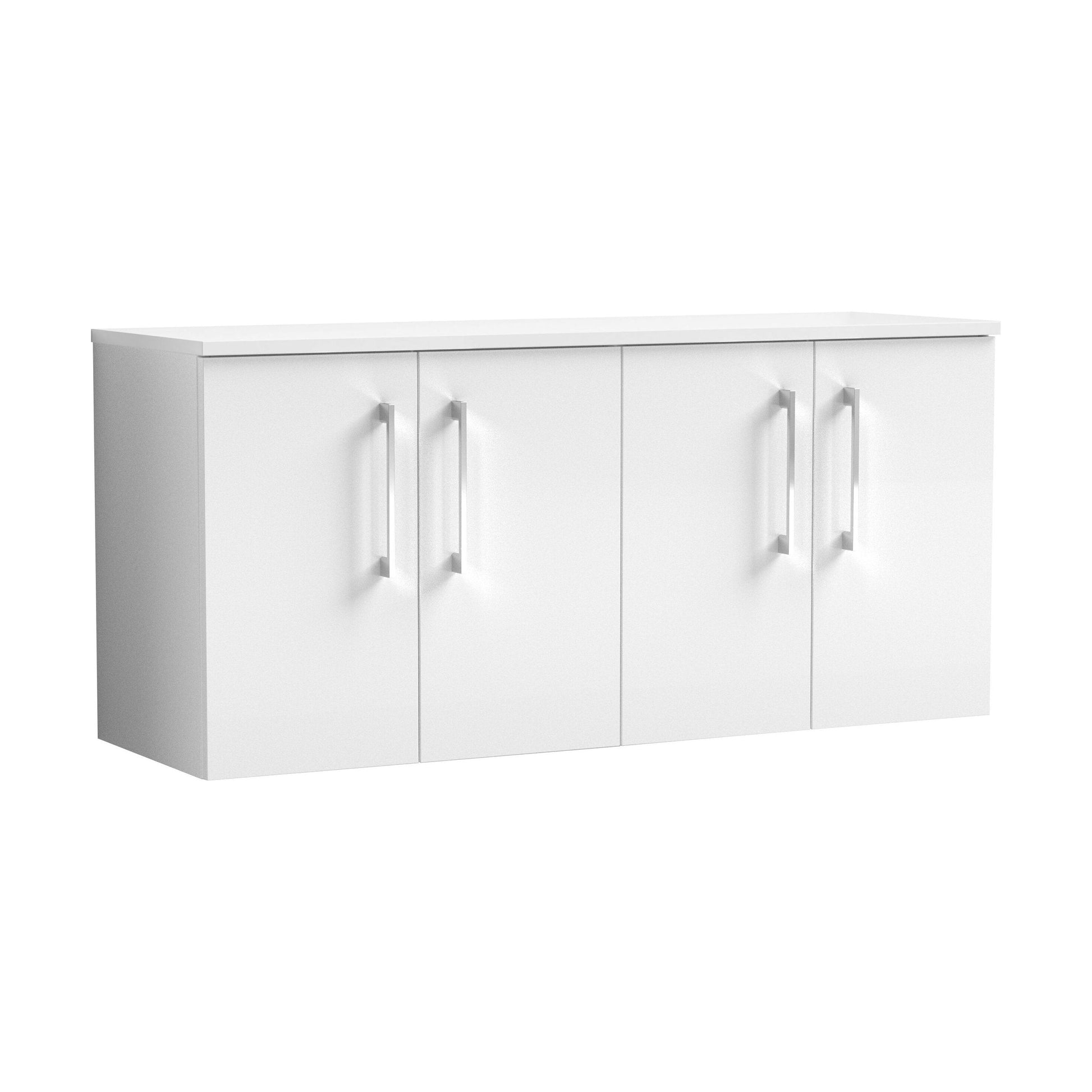 [BFLE123W2] Balterley Level Modern Bathroom 1200mm Wall Hung 2-Door Vanity Unit with Worktop, Soft Close Doors, Gloss White - Cutout