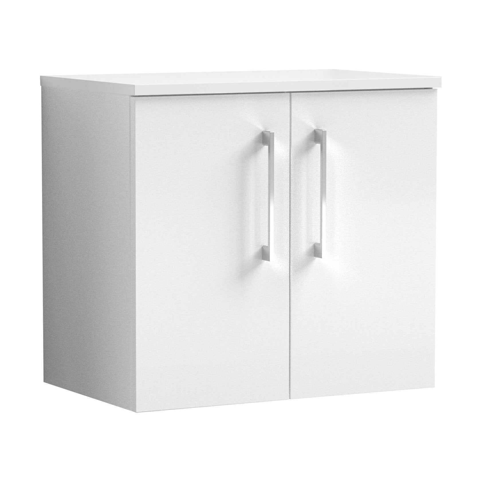 [BFLE123W] Balterley Level 600mm Wall Hung 2-Door Vanity Unit with Worktop, Soft Close Doors, Wall Mounted, 600 x 557 x 383mm, Gloss White - Cutout