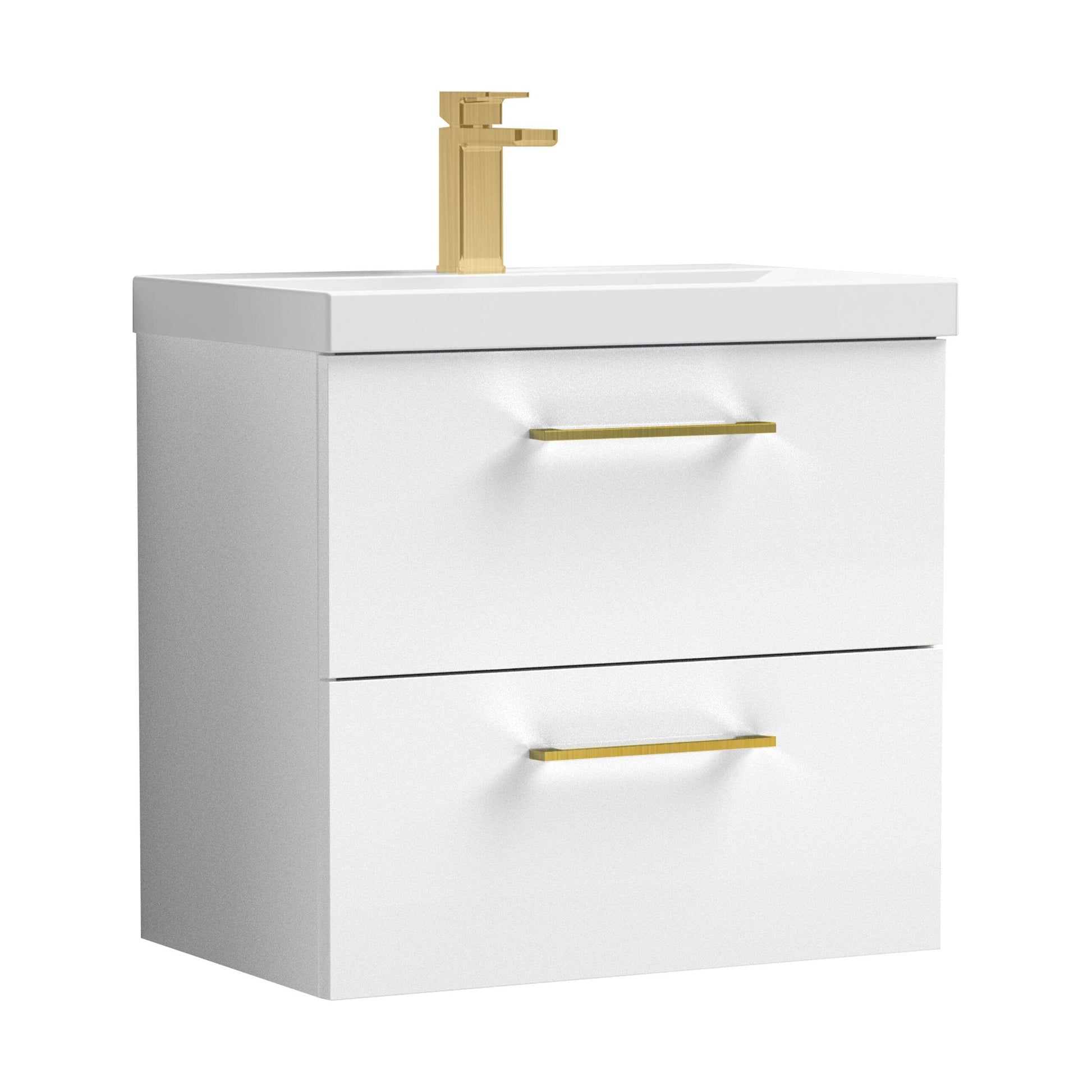 [BFLE124AH017] Bramshall Wall Hung 2 Drawer Vanity Unit with Mid-Edge Ceramic Basin - Choice of Colour, Handle Finish and Size - Cutout