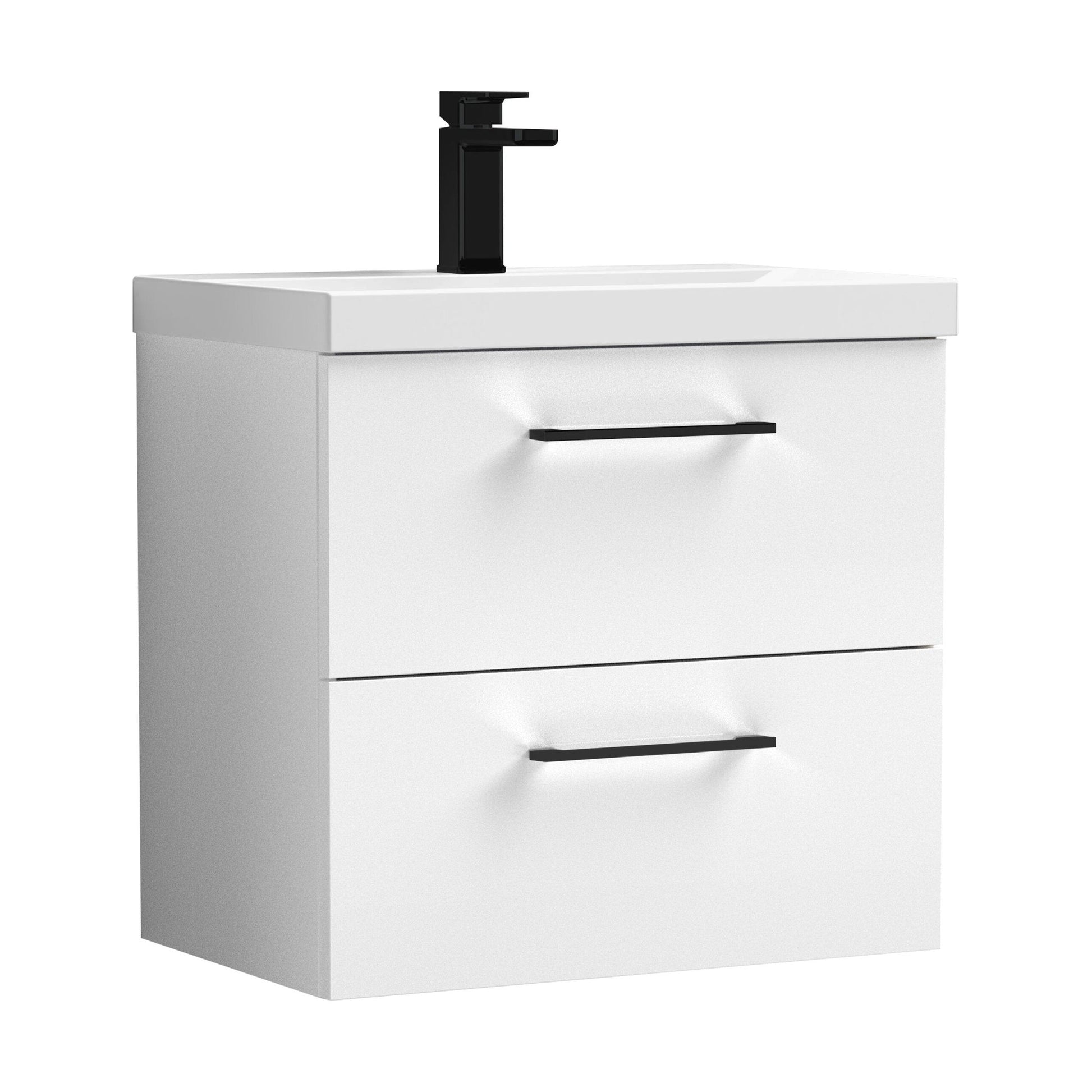 [BFLE124AH018] Bramshall Wall Hung 2 Drawer Vanity Unit with Mid-Edge Ceramic Basin - Choice of Colour, Handle Finish and Size - Cutout