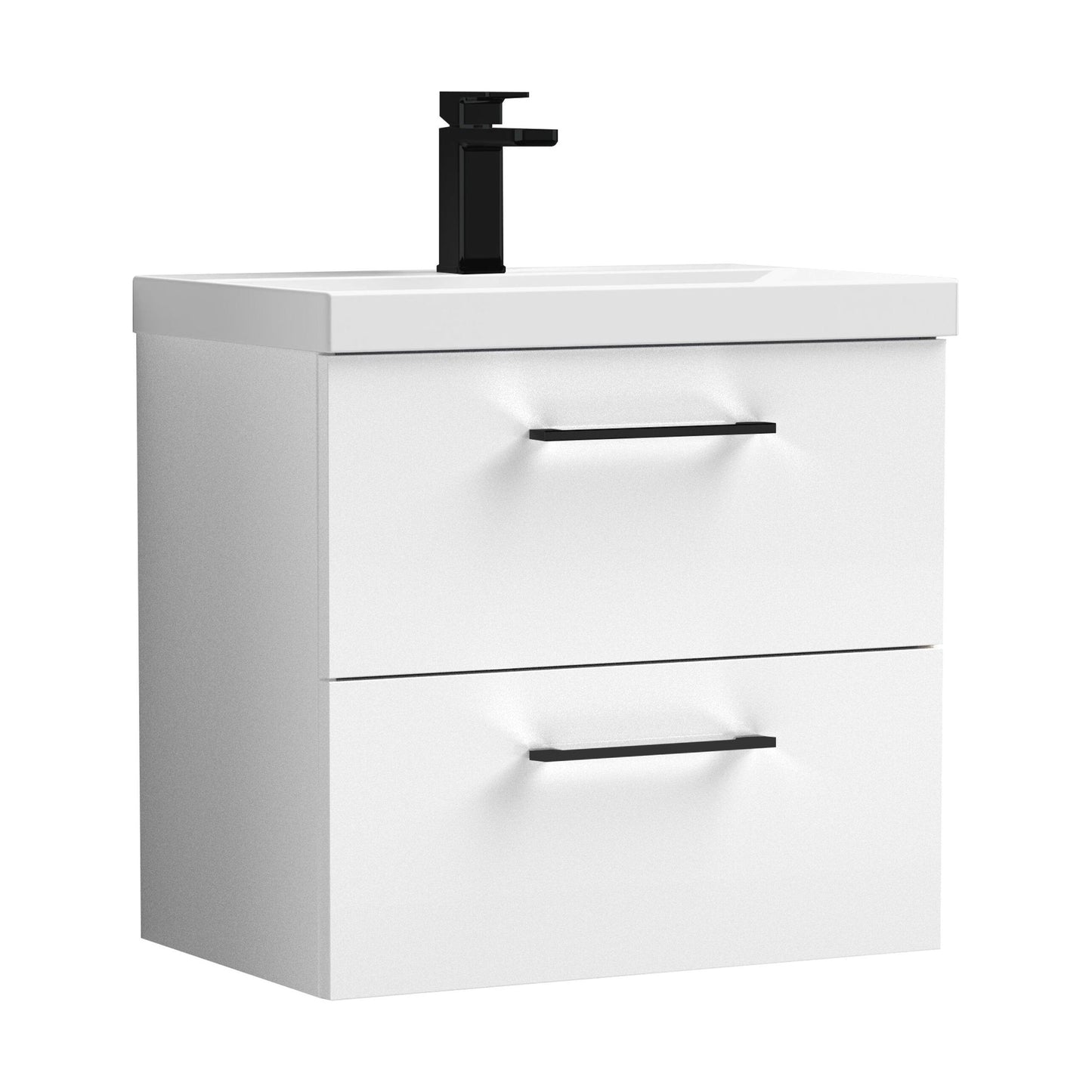 [BFLE124AH018] Bramshall Wall Hung 2 Drawer Vanity Unit with Mid-Edge Ceramic Basin - Choice of Colour, Handle Finish and Size - Cutout