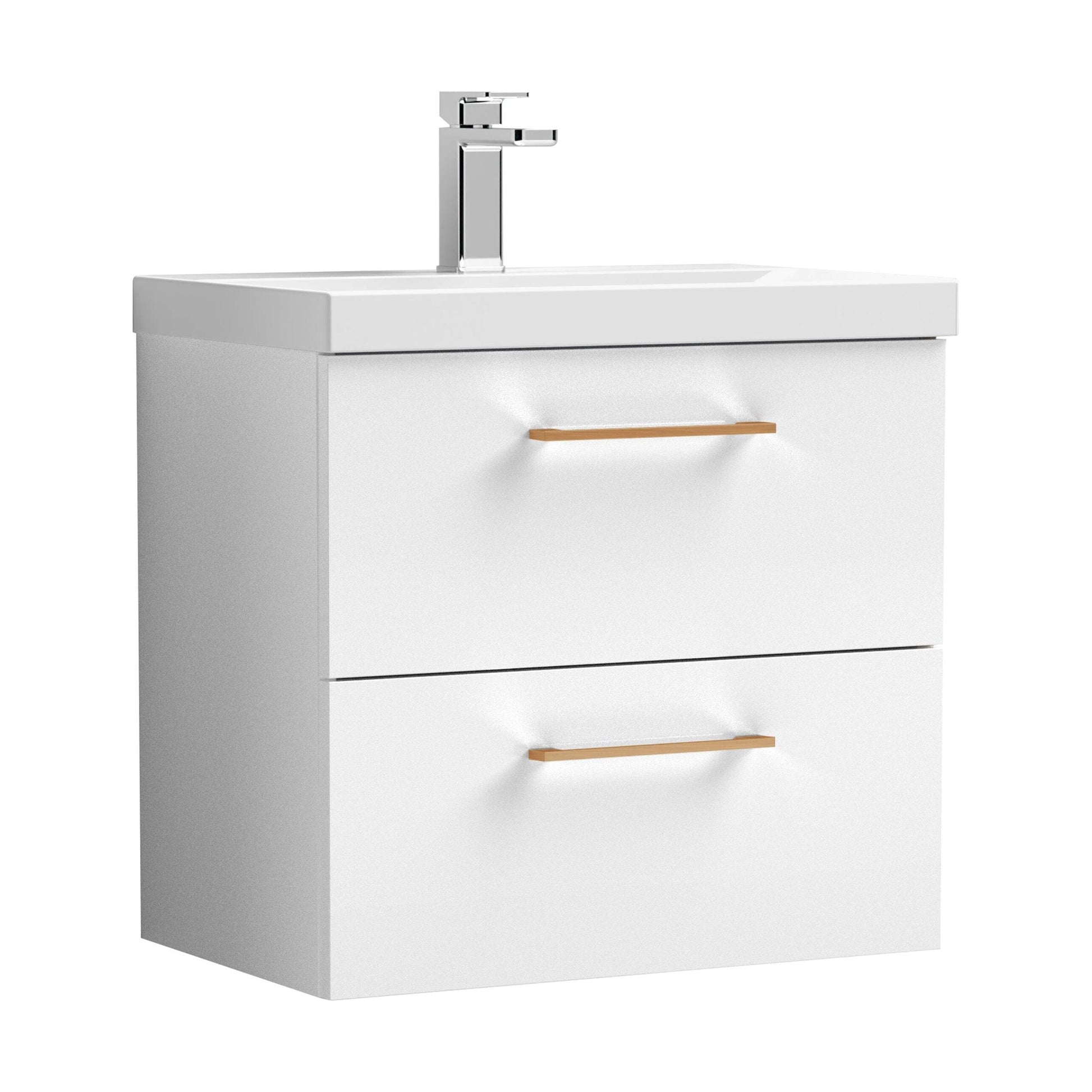 [BFLE124AH019] Bramshall Wall Hung 2 Drawer Vanity Unit with Mid-Edge Ceramic Basin - Choice of Colour, Handle Finish and Size - Cutout