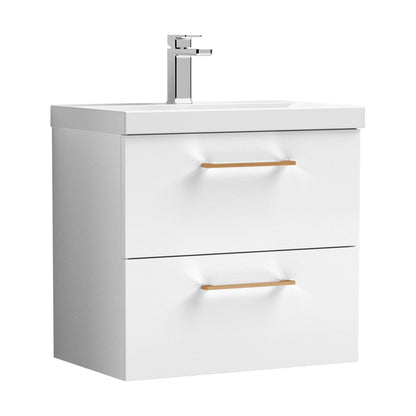 [BFLE124AH019] Bramshall Wall Hung 2 Drawer Vanity Unit with Mid-Edge Ceramic Basin - Choice of Colour, Handle Finish and Size - Cutout