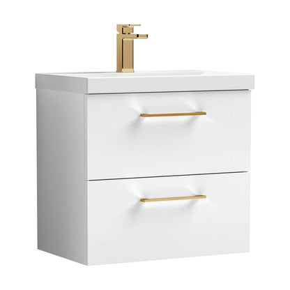 [BFLE124AH716] Bramshall Wall Hung 2 Drawer Vanity Unit with Mid-Edge Ceramic Basin - Choice of Colour, Handle Finish and Size - Cutout