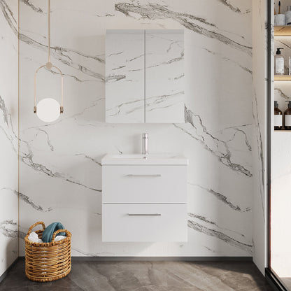 [BFLE124A] Bramshall Wall Hung 2 Drawer Vanity Unit with Mid-Edge Ceramic Basin - Choice of Colour, Handle Finish and Size - Lifestyle 1