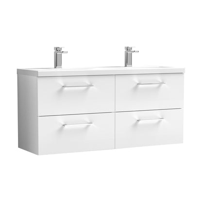 [BFLE124F2] Balterley Level 1200mm Wall Hung 4-Drawer Vanity Unit with Double Basin for Modern Bathroom Storage - Gloss White - Cutout
