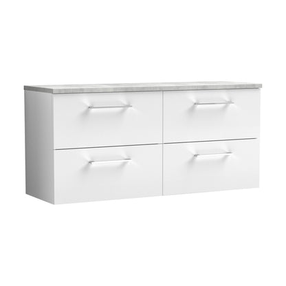 [BFLE124LBG2] Balterley Level 1200mm Wall Hung 4 Drawer Vanity Unit & Laminate Worktop for Spacious Contemporary Bathroom Storage - Gloss White - Cutout