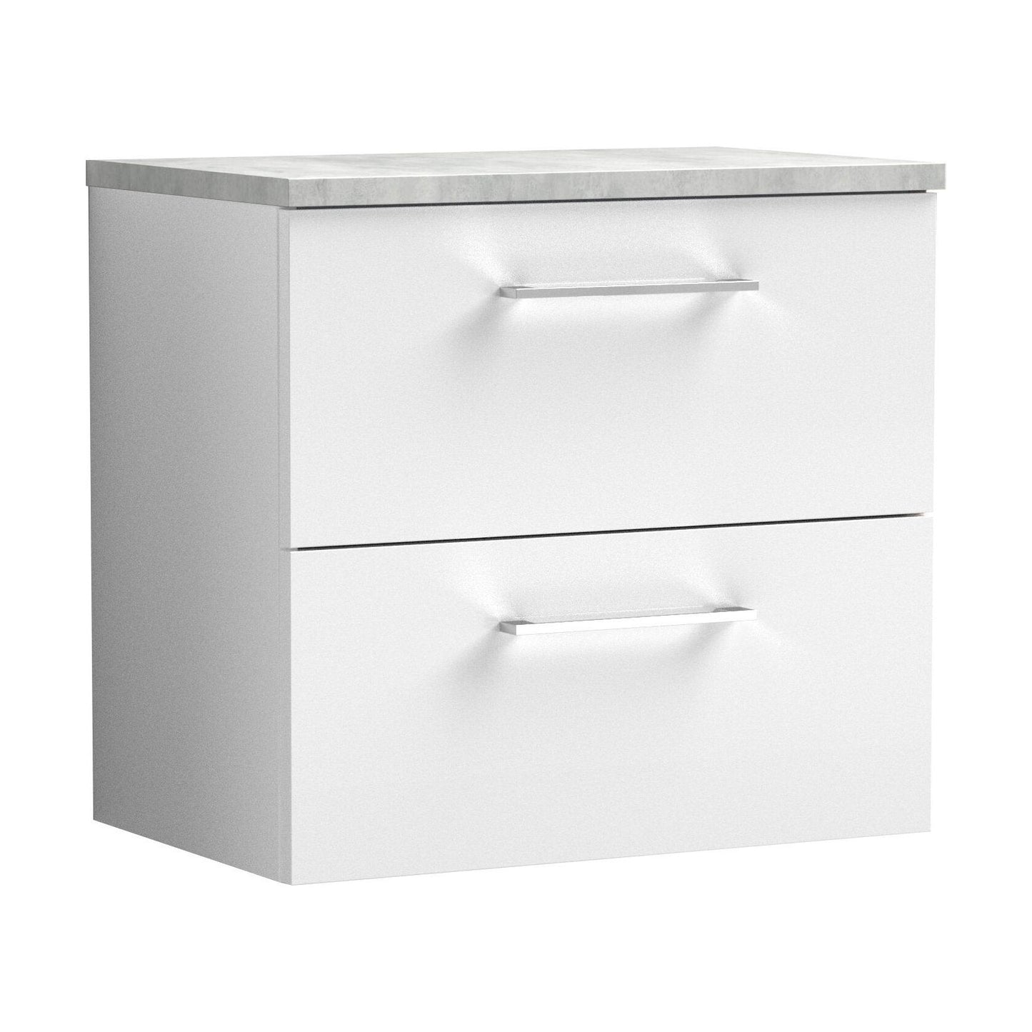 [BFLE124LBG] Balterley Level 600mm Wall Hung 2 Drawer Vanity Unit with Laminate Worktop for Compact Contemporary Bathroom Storage - Gloss White - Cutout