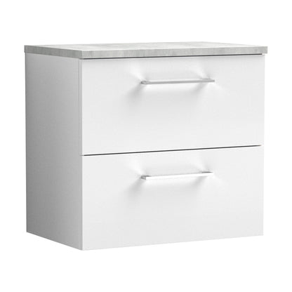 [BFLE124LBG] Balterley Level 600mm Wall Hung 2 Drawer Vanity Unit with Laminate Worktop for Compact Contemporary Bathroom Storage - Gloss White - Cutout