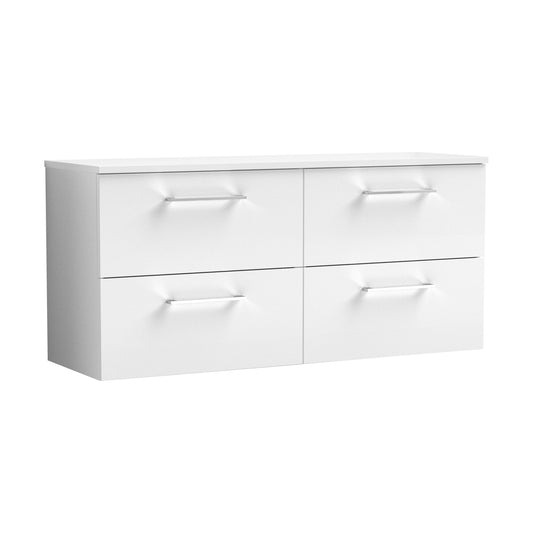 [BFLE124W2] Balterley Level Modern Bathroom 1200mm Wall Hung 4 Soft Close Drawer Vanity Unit with Worktop, 557 x 1205 x 390mm, Gloss White - Cutout