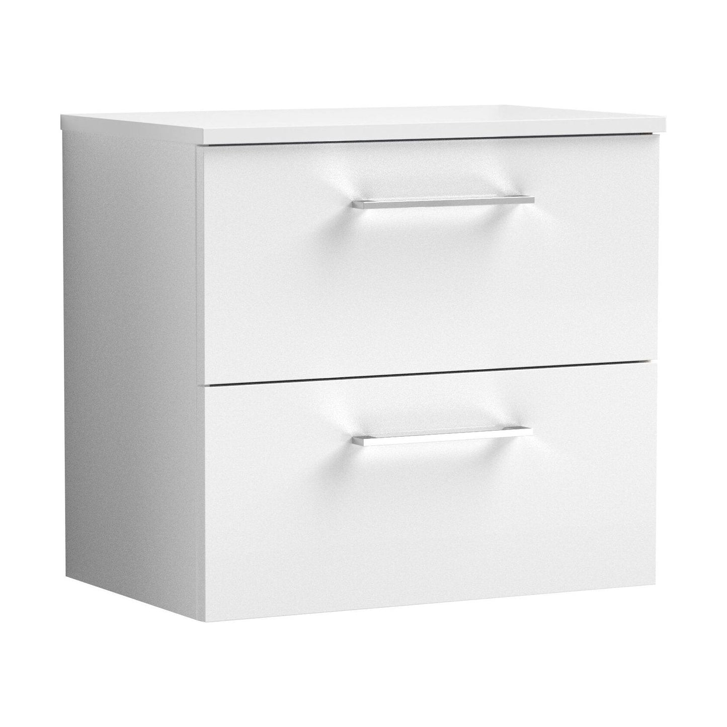 [BFLE124W] Balterley Level Modern Bathroom 600mm Wall Hung 2 Soft Close Drawer Vanity Unit with Worktop, 539 x 605 x 383mm, Gloss White - Cutout