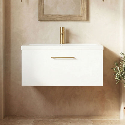 [BFLE125AH017] Bramshall Wall Hung 1 Drawer Vanity Unit with Mid-Edge Ceramic Basin - Choice of Colour, Handle Finish and Size - Silo