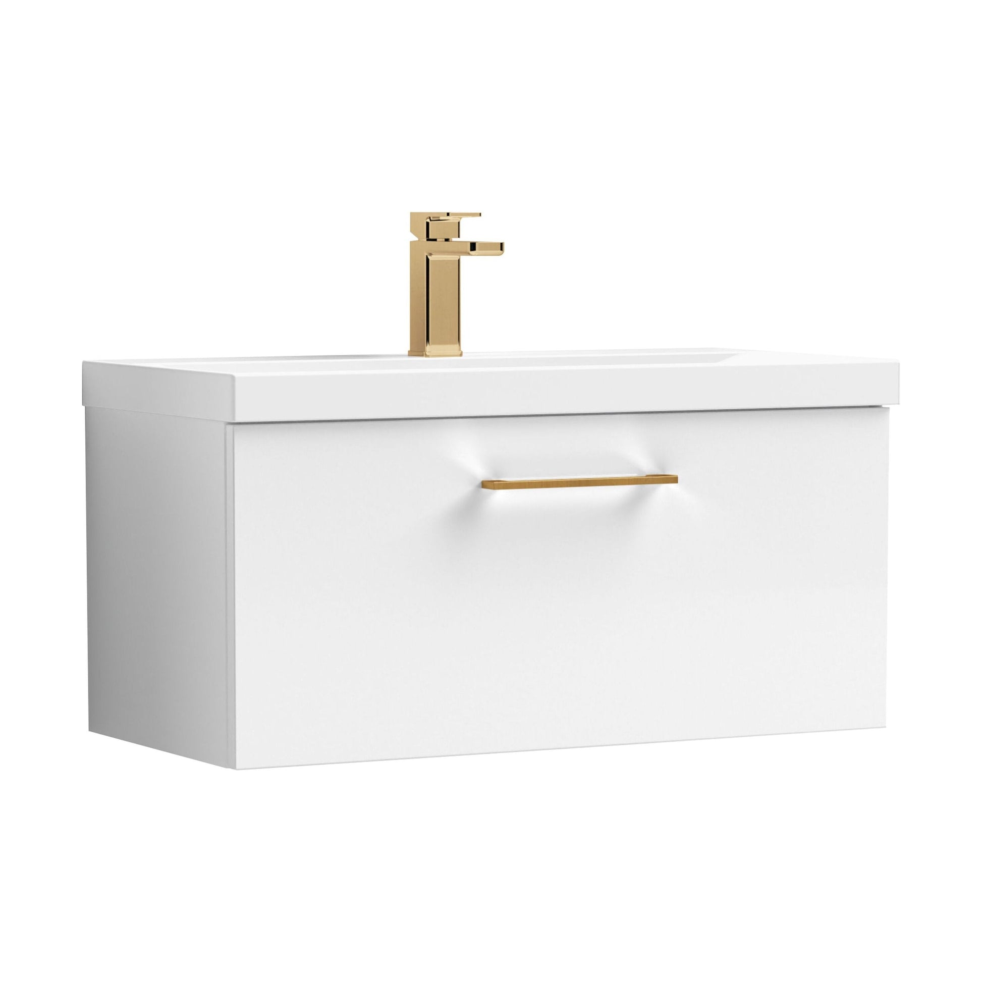 [BFLE125AH1516] Bramshall Wall Hung 1 Drawer Vanity Unit with Mid-Edge Ceramic Basin - Choice of Colour, Handle Finish and Size - Cutout