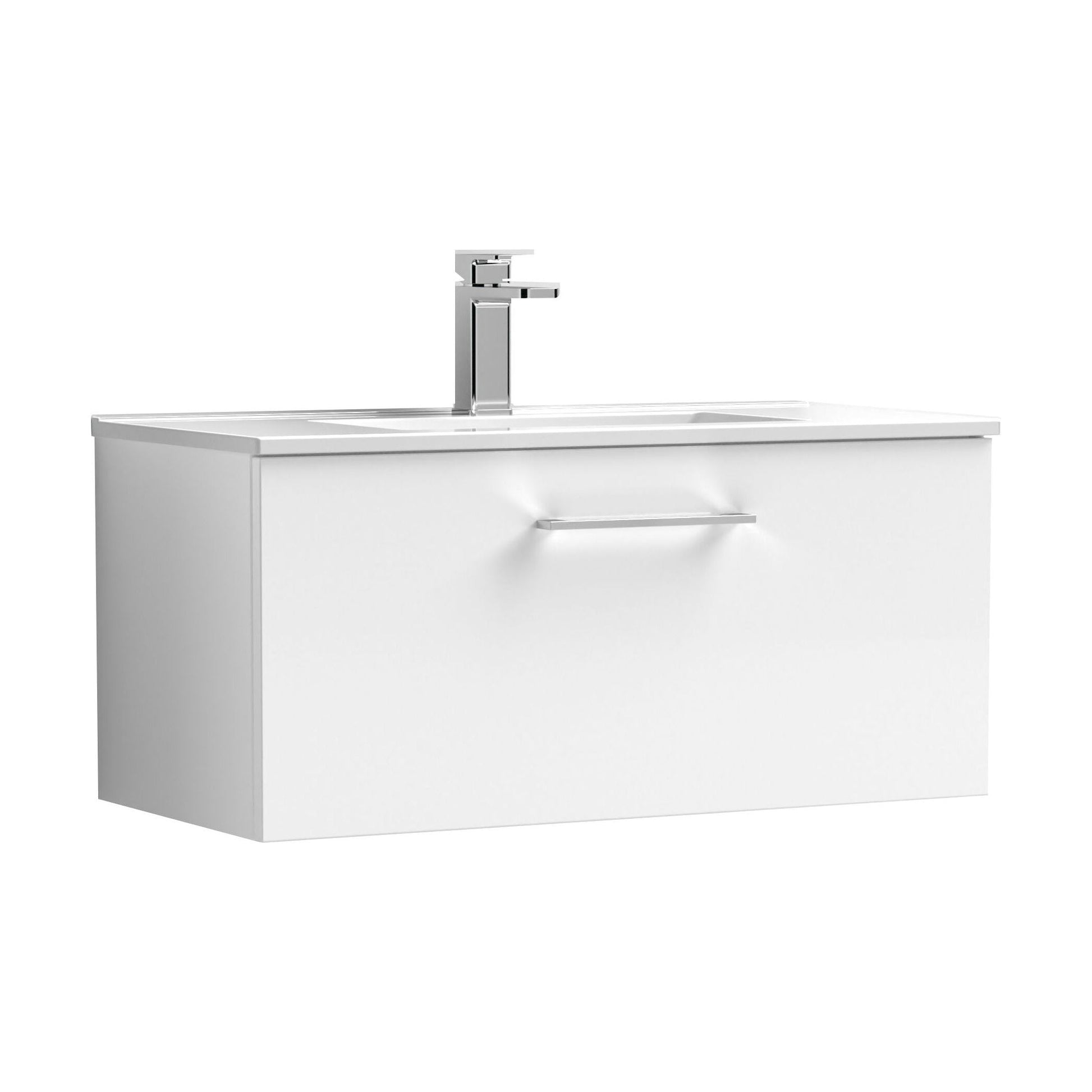 [BFLE125B] Balterley  Modern Bathroom 1 Soft Close Drawer & Minimalist Wall Hung Vanity Unit Basin, Gloss White, 435mm - Cutout