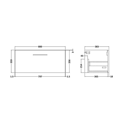 [BFLE125F] 800 SINGLE DRAWER UNIT (365 Deep) - Technical Drawing