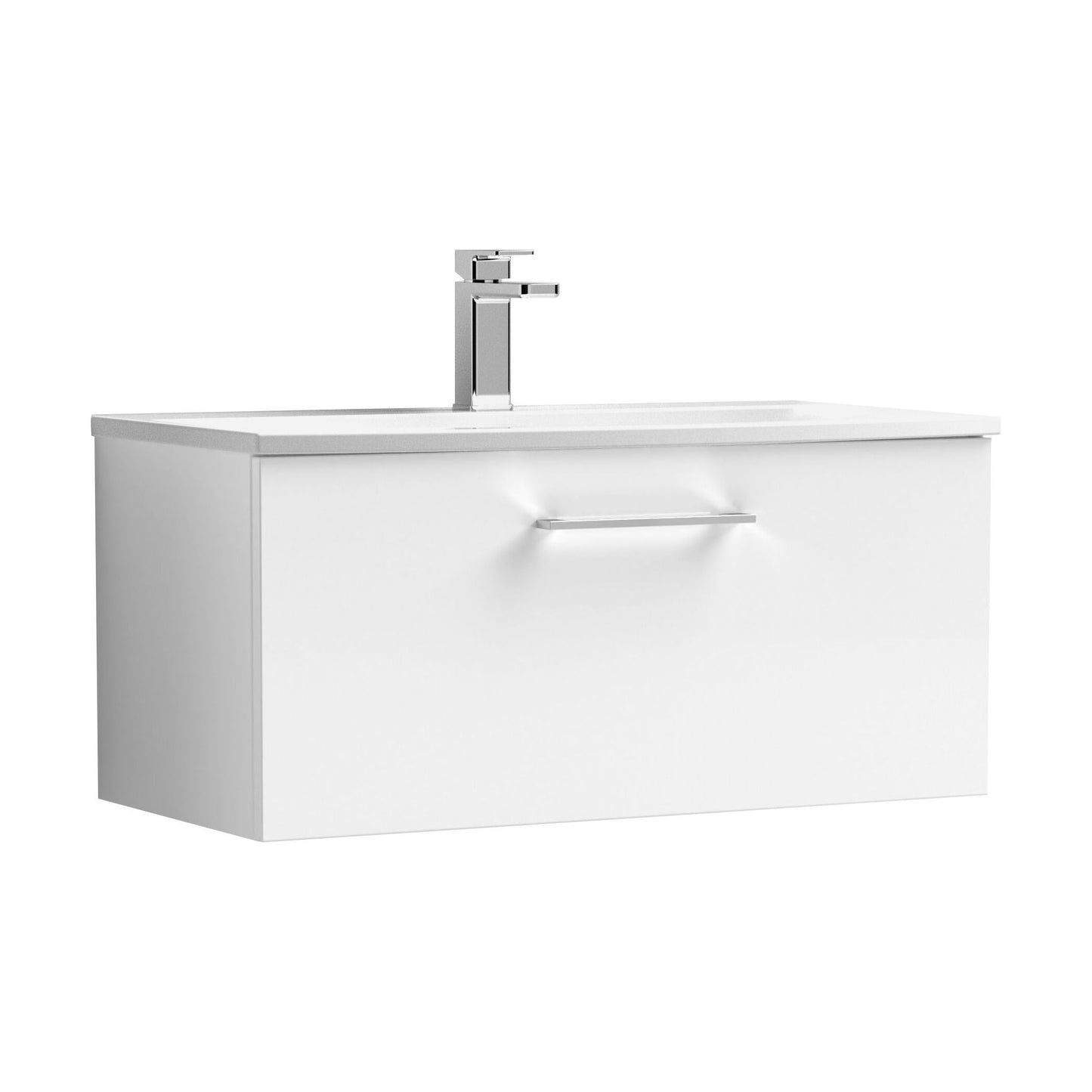 [BFLE125G] Bramshall Contemporary 1 Drawer Wall Hung Vanity Unit with Curved Basin, Gloss White, 800mm - Cutout
