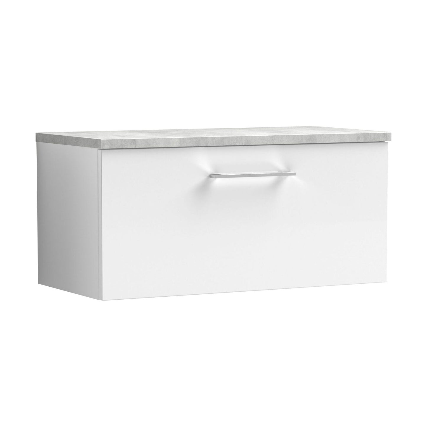 [BFLE125LBG] Balterley Level 800mm Wall Hung Single Drawer Vanity Unit with Laminate Worktop for Compact Modern Bathroom Storage - Gloss White - Cutout