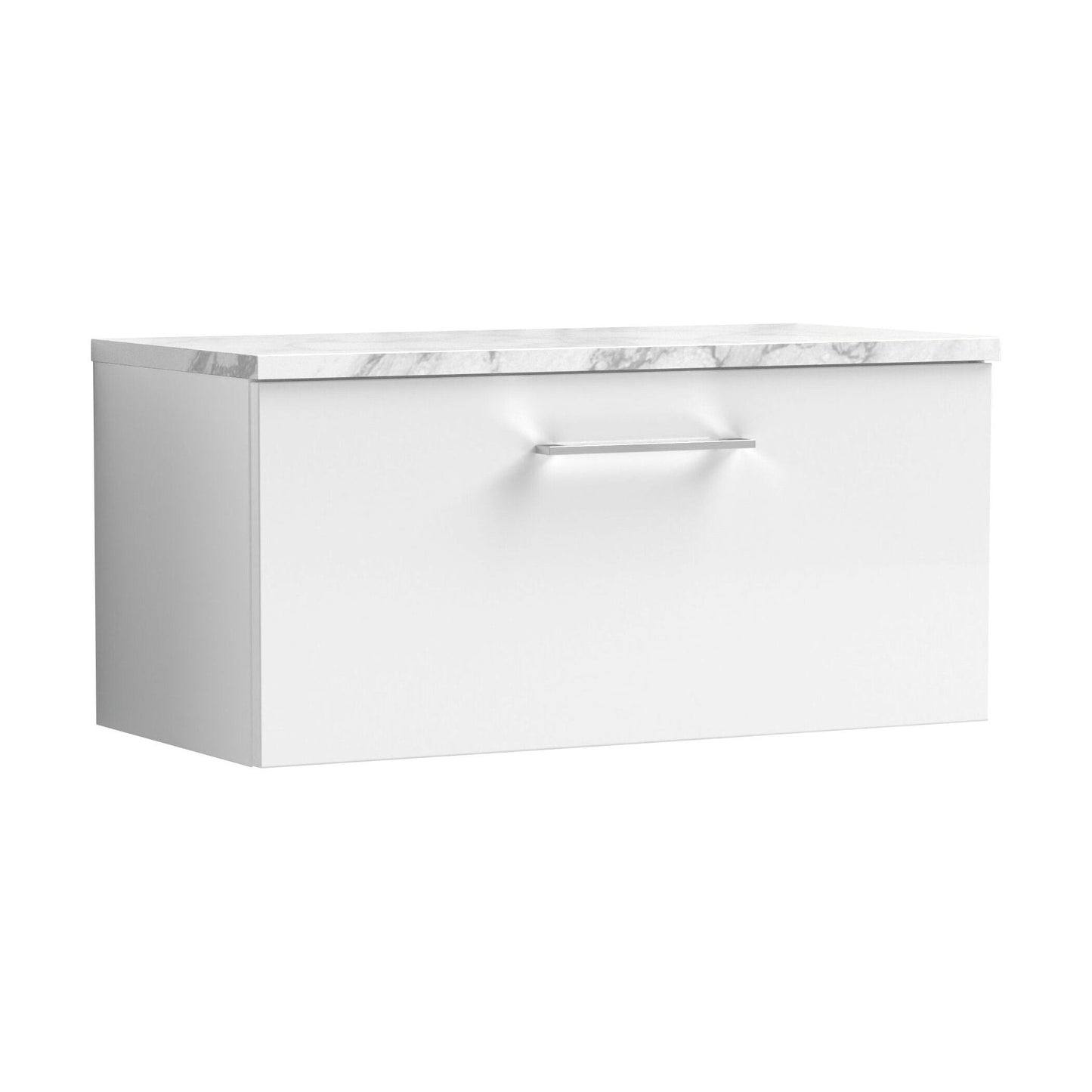 [BFLE125LCM] Balterley Level 800mm Wall Hung 1 Drawer Vanity Unit with Laminate Worktop for Compact Modern Bathroom Storage - Gloss White - Cutout