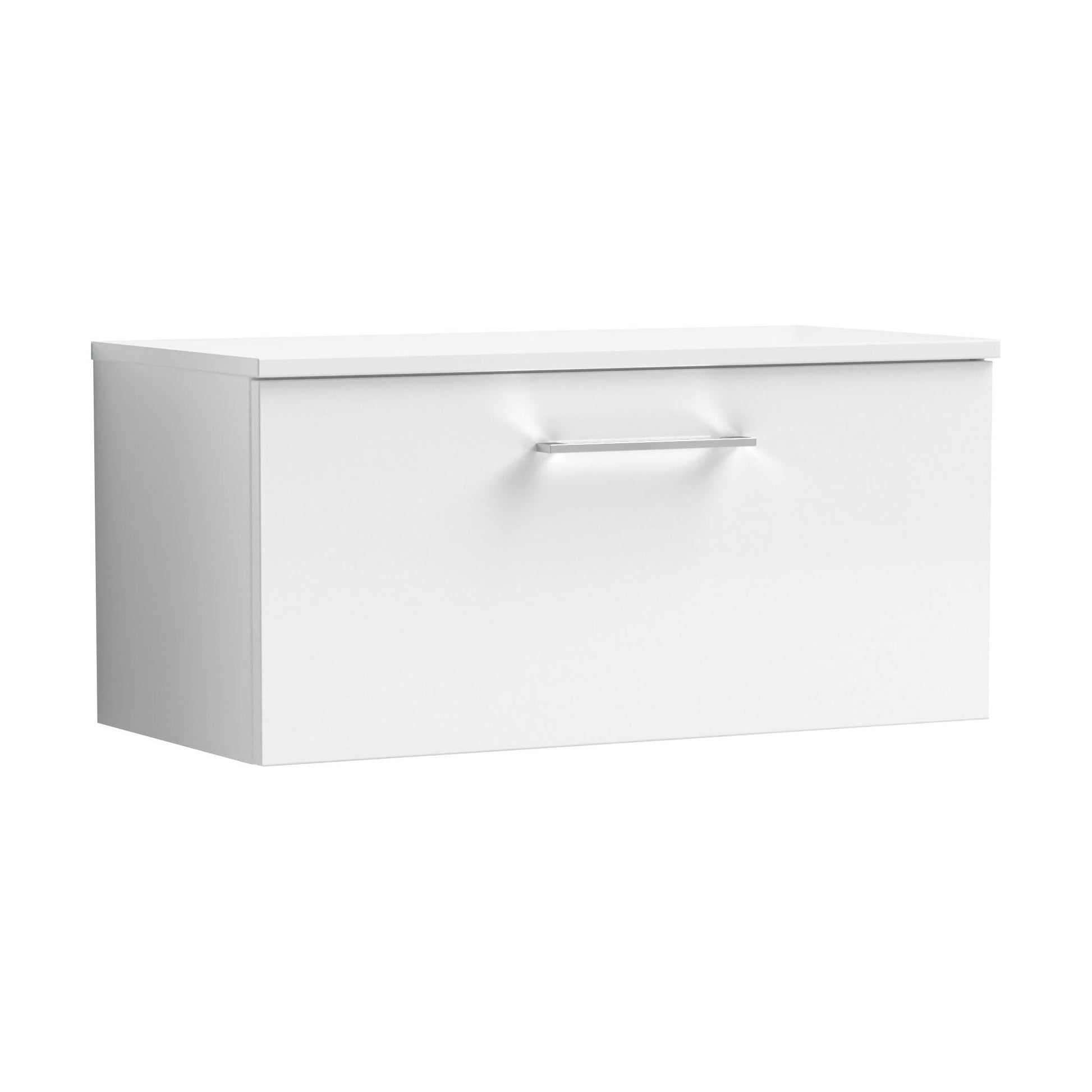 [BFLE125W] Balterley Level 800mm Wall Hung 1 Drawer Vanity Unit with Worktop Stylish Mid-Size Bathroom Storage Solution - Gloss White - Cutout