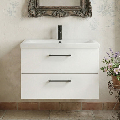 [BFLE126AH018] Bramshall Wall Hung 2 Drawer Vanity Unit with Mid-Edge Ceramic Basin - Choice of Colour, Handle Finish and Size - Silo