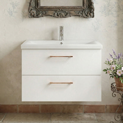 [BFLE126AH019] Bramshall Wall Hung 2 Drawer Vanity Unit with Mid-Edge Ceramic Basin - Choice of Colour, Handle Finish and Size - Silo