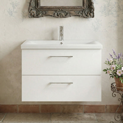 [BFLE126A] Bramshall Wall Hung 2 Drawer Vanity Unit with Mid-Edge Ceramic Basin - Choice of Colour, Handle Finish and Size - Silo