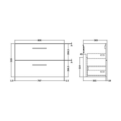 [BFLE126F] 800 WH 2-DRAWER UNIT (365 DEEP) - Technical Drawing