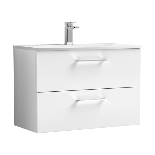 [BFLE126G] Bramshall Contemporary 2 Drawer Wall Hung Vanity Unit with Curved Basin, Gloss White, 800mm - Cutout