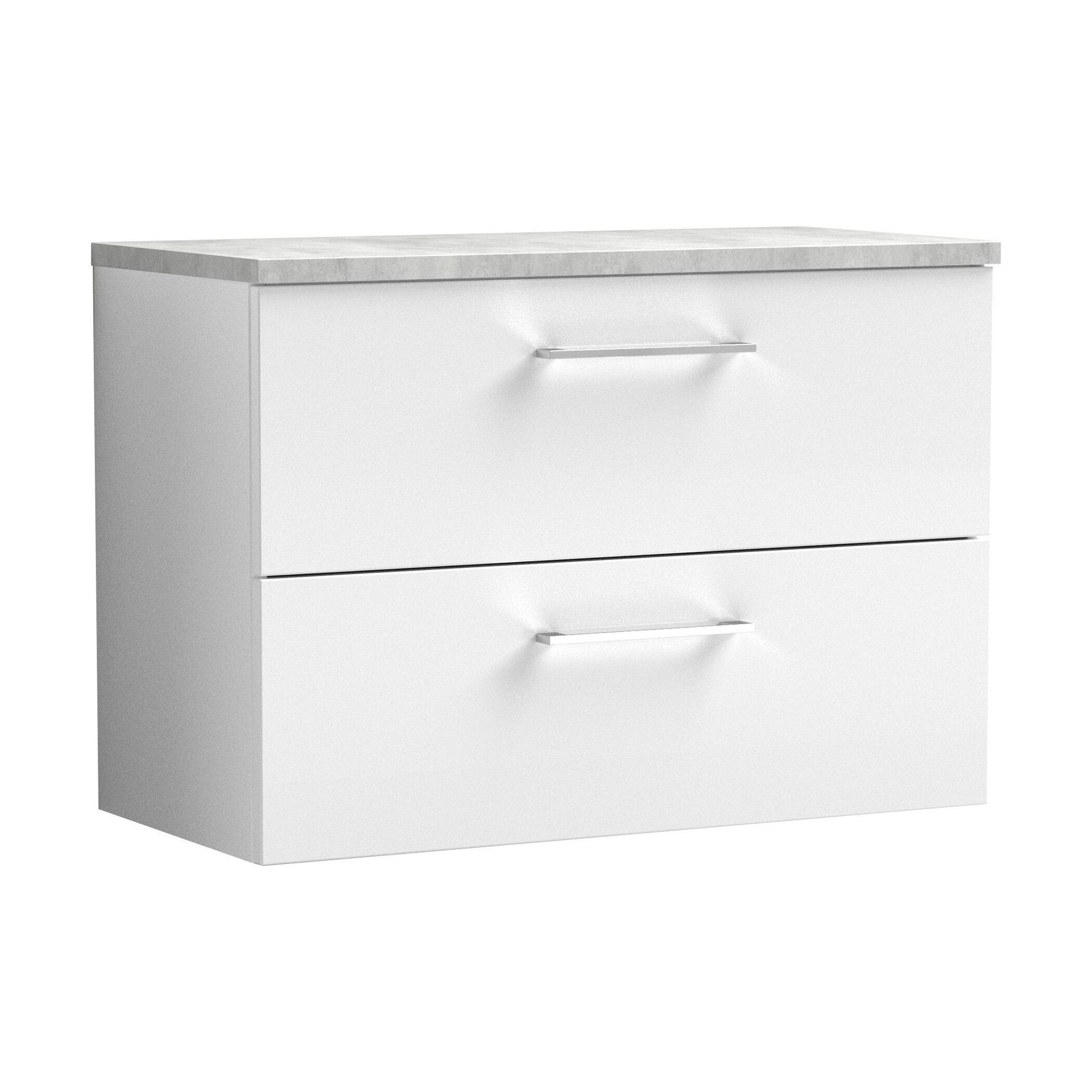 [BFLE126LBG] Balterley Level 800mm Wall Hung 2 Drawer Vanity Unit with Laminate Worktop for Stylish Compact Bathroom Storage Gloss White - Cutout