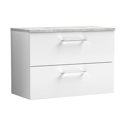 [BFLE126LBG] Balterley Level 800mm Wall Hung 2 Drawer Vanity Unit with Laminate Worktop for Stylish Compact Bathroom Storage Gloss White - Cutout