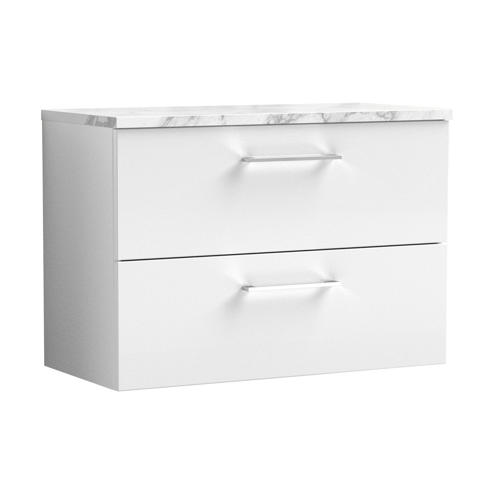 [BFLE126LCM] Balterley Level 800mm Wall Hung 2 Drawer Vanity Unit with Laminate Worktop for Stylish Compact Bathroom Storage - Gloss White - Cutout