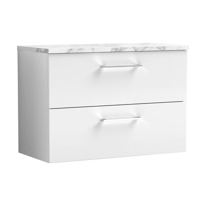 [BFLE126LCM] Balterley Level 800mm Wall Hung 2 Drawer Vanity Unit with Laminate Worktop for Stylish Compact Bathroom Storage - Gloss White - Cutout