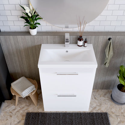 [BFLE133A] Balterley Modern Bathroom 2 Drawer Floor Standing Vanity Unit & Rectangular Mid-Edge Basin, Gloss White, 600 mm - Lifestyle 2