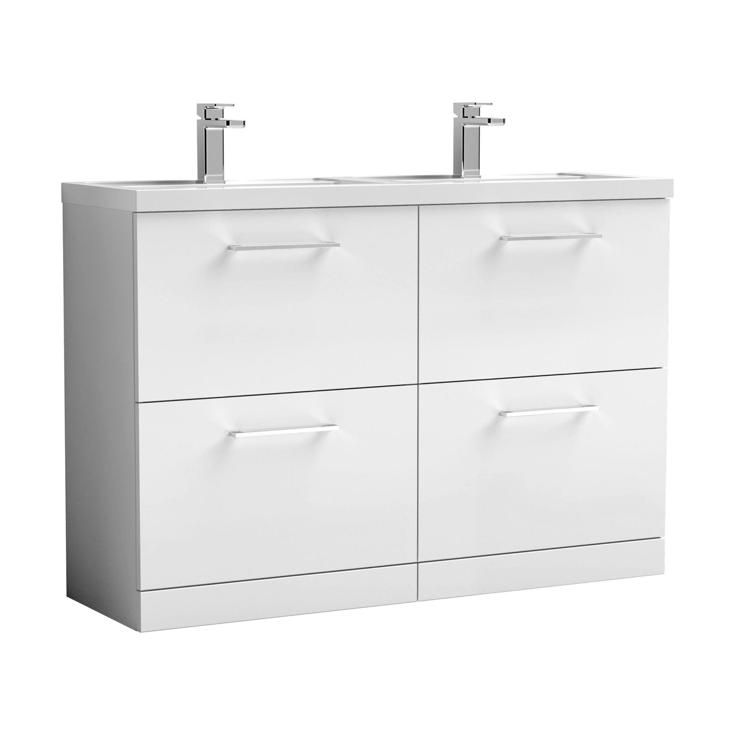 [BFLE133C2] Balterley Level 1200mm Floor Standing 4 Drawer Vanity Unit with Double Basin, Handles & Overflow for Bathroom Storage Gloss White - Cutout