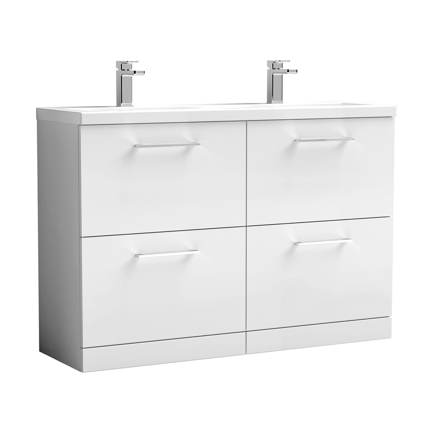 [BFLE133F2] Balterley Level 1200mm Floor Standing 4 Drawer Vanity Unit with Double Basin, Handles & Overflow for Bathroom Storage Gloss White - Cutout