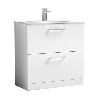 [BFLE135B] Balterley  Modern Bathroom 2 Soft Close Drawer & Minimalist Floor Standing Vanity Unit Basin, Gloss White, 435mm - Cutout