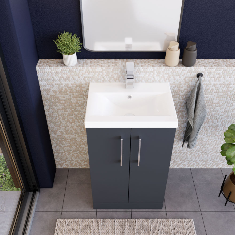 [BFLE1401A] Contemporary Floor Standing Vanity Unit with Mid-Edge Basin, Choice of Size - Lifestyle 2