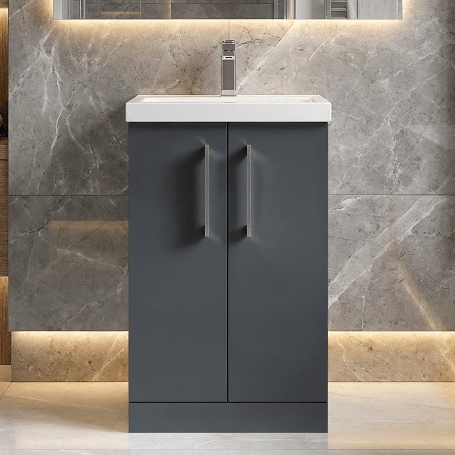 [BFLE1401A] Contemporary Floor Standing Vanity Unit with Mid-Edge Basin, Choice of Size - Silo