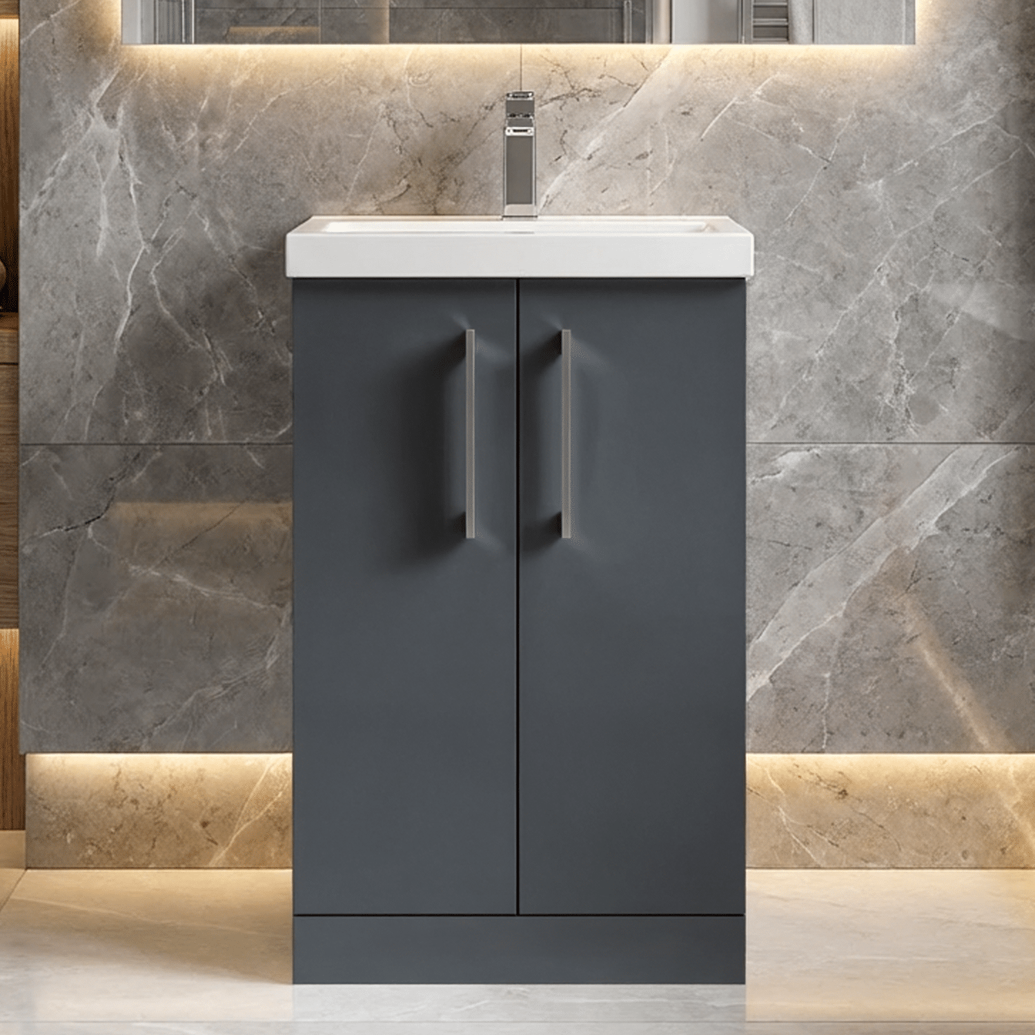 [BFLE1401A] Contemporary Floor Standing Vanity Unit with Mid-Edge Basin, Choice of Size - Silo