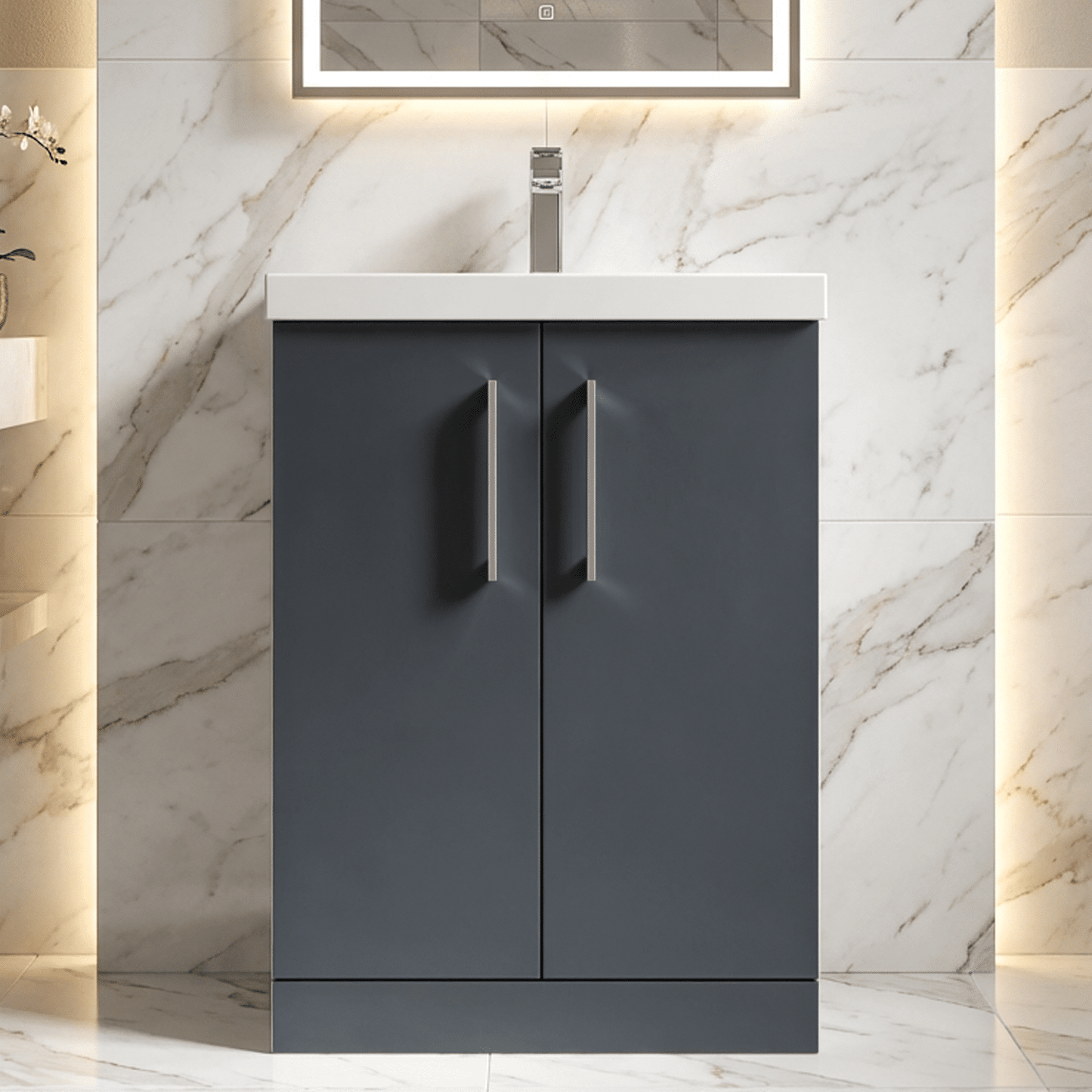 [BFLE1403A] Contemporary Floor Standing Vanity Unit with Mid-Edge Basin, Choice of Size - Silo