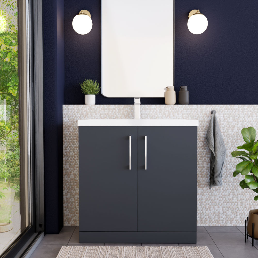 [BFLE1405A] Contemporary Floor Standing Vanity Unit with Mid-Edge Basin, Choice of Size - Lifestyle 1