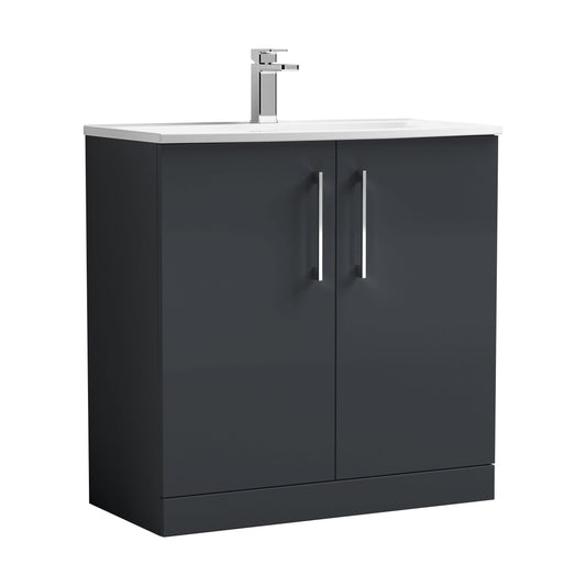 [BFLE1405G] Balterley  Contemporary Bathroom 2-Door Floor-Standing Curved Basin Vanity Unit, Dark Grey, 800mm - Cutout