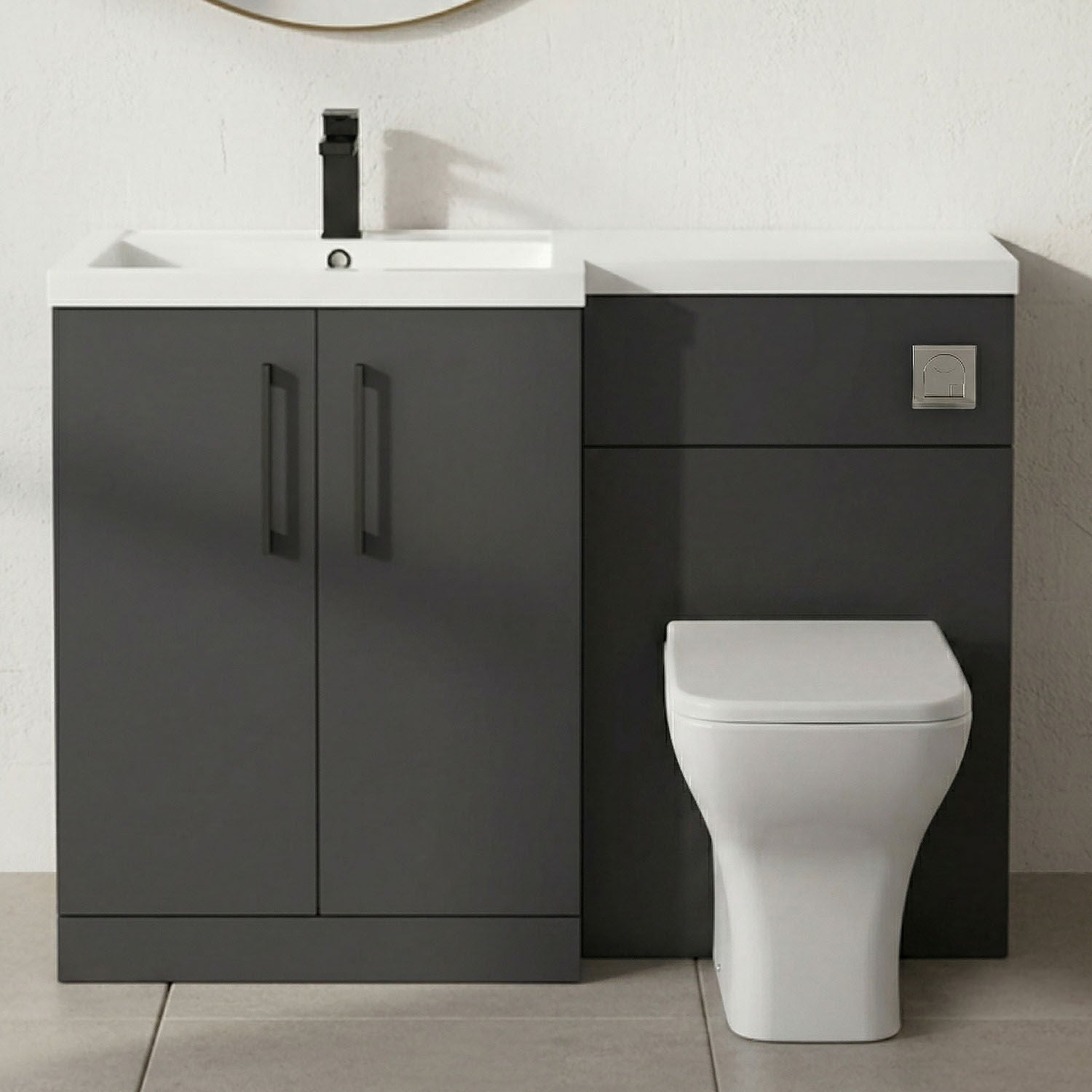 [BFLE1411LH018] Bramshall Combination Vanity Unit with Basin & WC, Left Hand, 1100mm x 390mm - Choice of Colour and Handle Finish - Silo