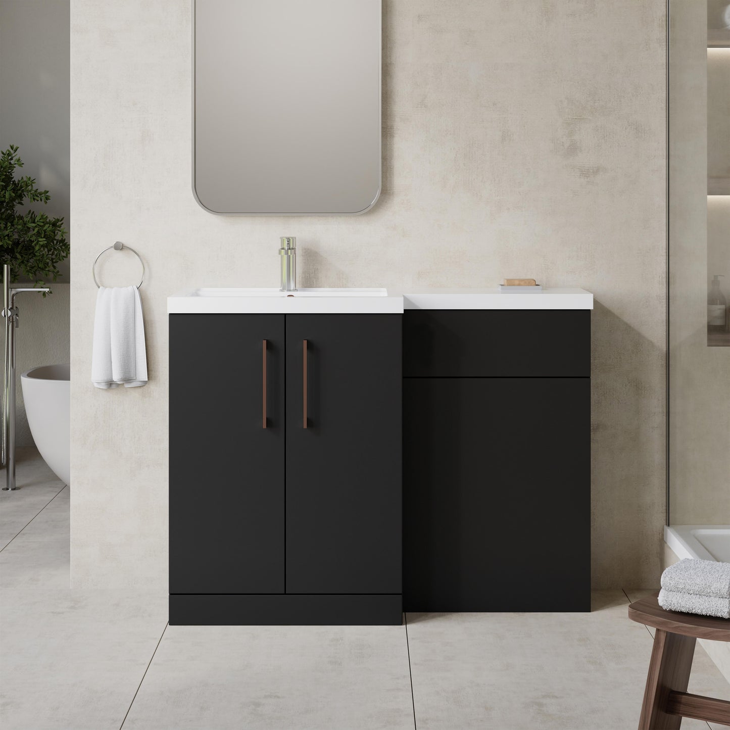 [BFLE1411LH019] Bramshall Combination Vanity Unit with Basin & WC, Left Hand, 1100mm x 390mm - Choice of Colour and Handle Finish - Lifestyle 1