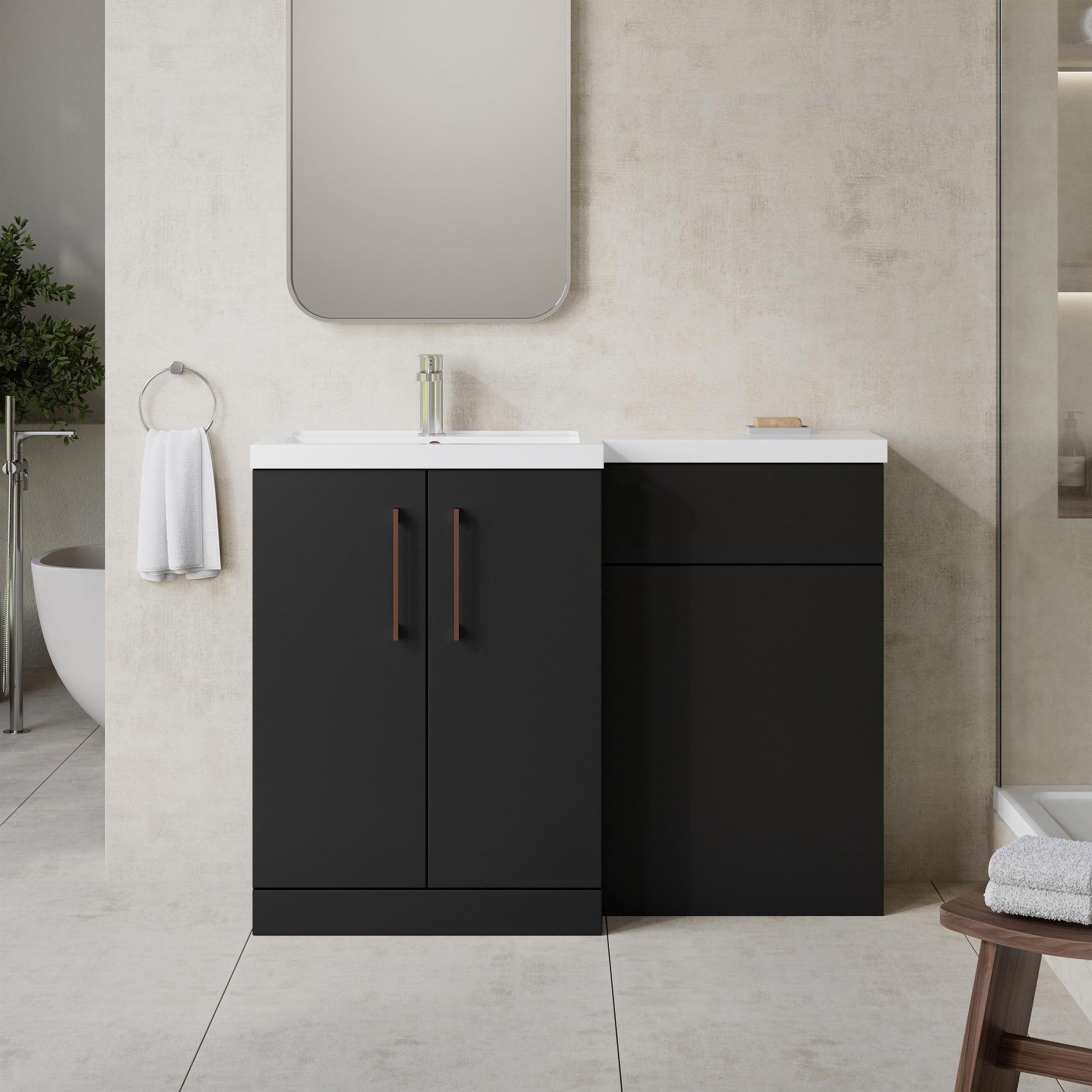 [BFLE1411LH019] Bramshall Combination Vanity Unit with Basin & WC, Left Hand, 1100mm x 390mm - Choice of Colour and Handle Finish - Lifestyle 1
