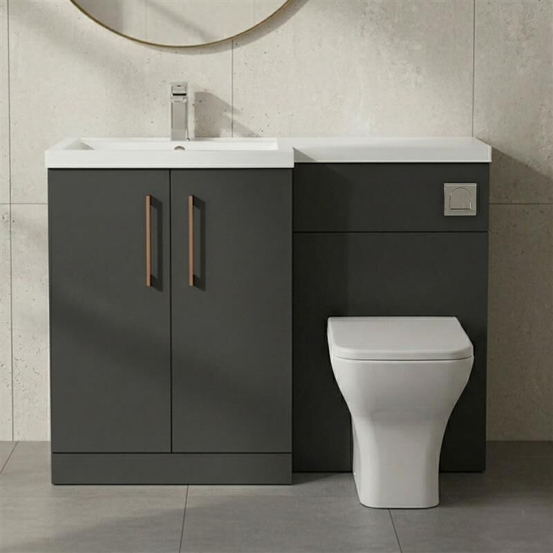 [BFLE1411LH019] Bramshall Combination Vanity Unit with Basin & WC, Left Hand, 1100mm x 390mm - Choice of Colour and Handle Finish - Silo