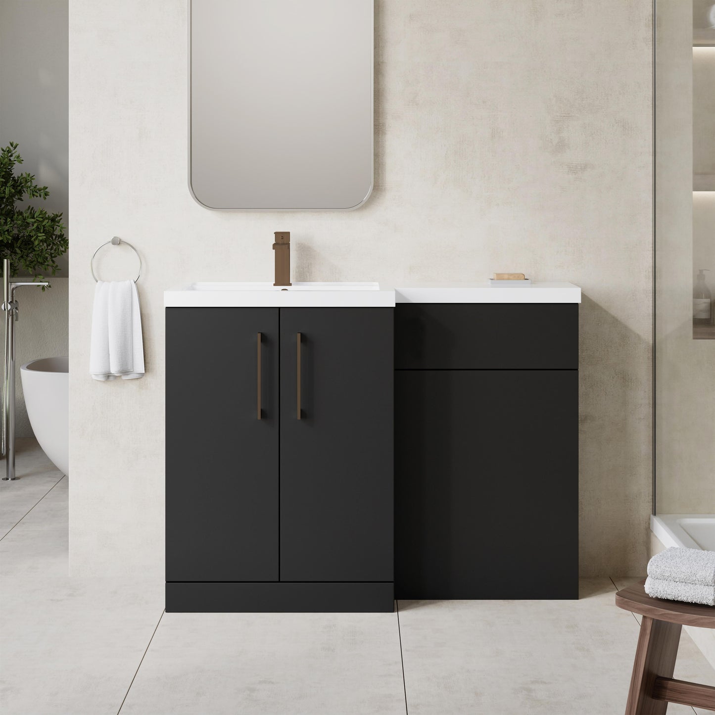 [BFLE1411LH1516] Bramshall Combination Vanity Unit with Basin & WC, Left Hand, 1100mm x 390mm - Choice of Colour and Handle Finish - Lifestyle 1