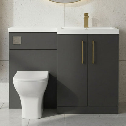 [BFLE1411RH017] Bramshall Combination Vanity Unit with Basin & WC, Right Hand, 1100mm x 390mm - Choice of Colour and Handle Finish - Silo
