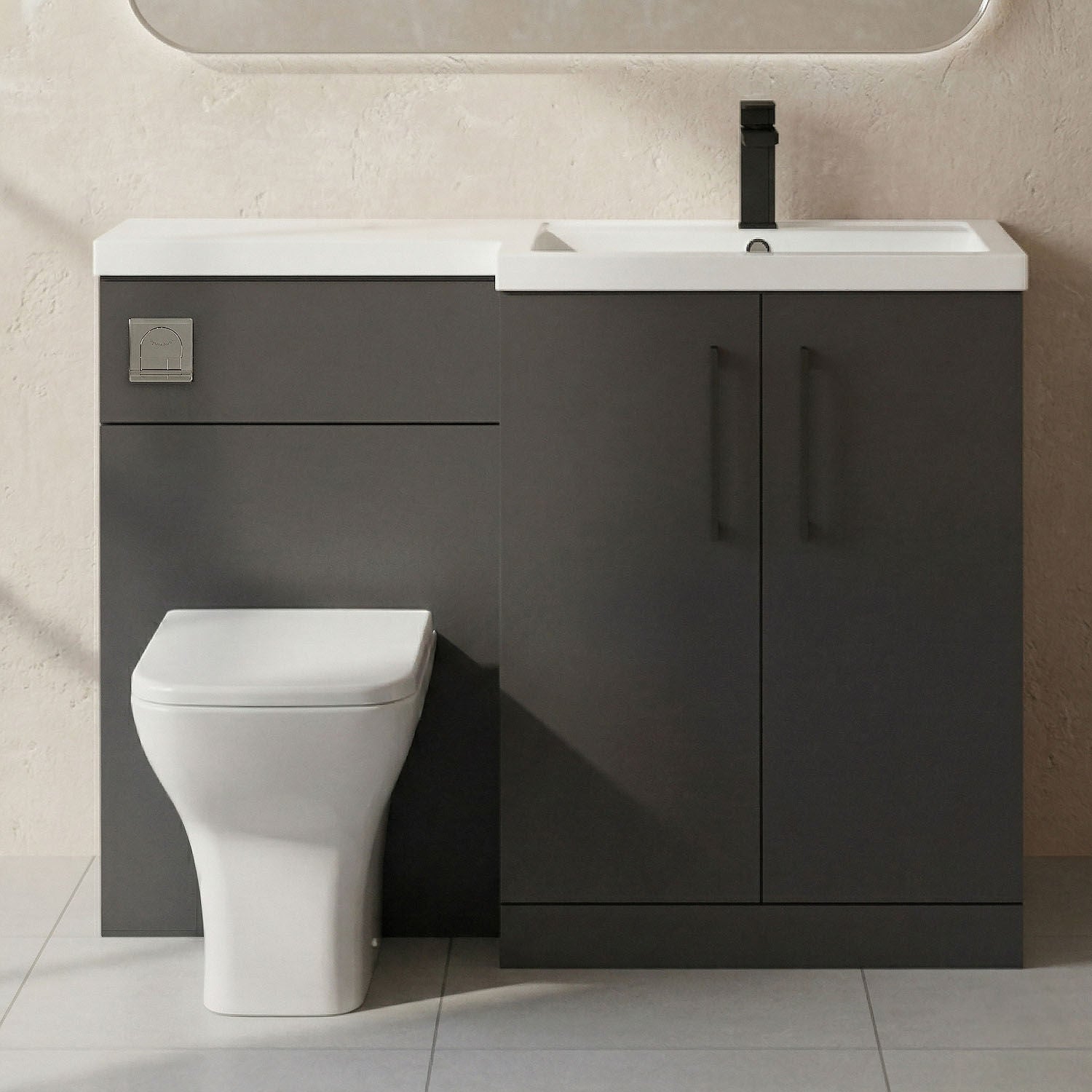 [BFLE1411RH018] Bramshall Combination Vanity Unit with Basin & WC, Right Hand, 1100mm x 390mm - Choice of Colour and Handle Finish - Silo
